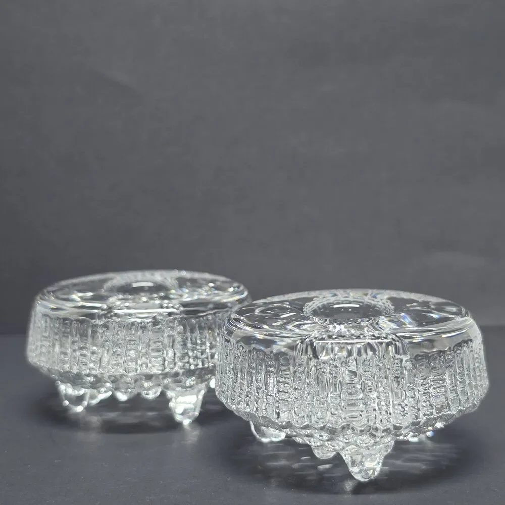 Tapio Wirkkala Iittala Ultima Thule Glass Footed Candel Holder set of 2 Finland